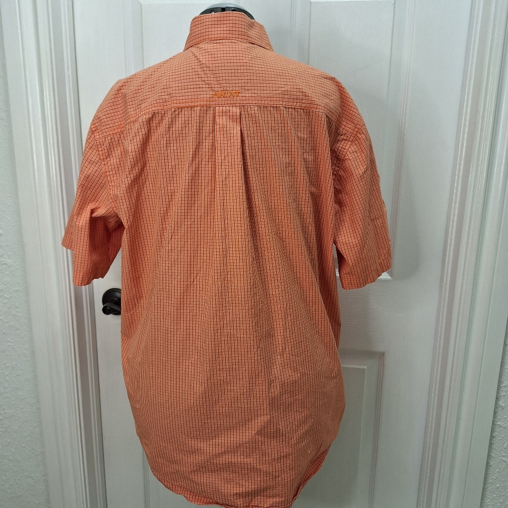 Ariat Men's Orange Checkered Button-Down Shirt - Picture 5 of 9